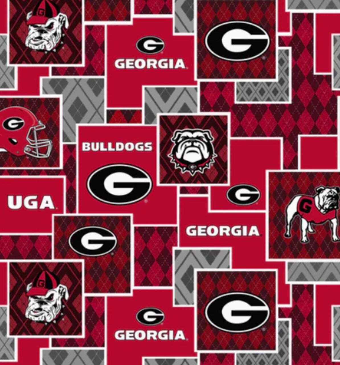 Licensed NCAA University of Georgia Argyle Boxes Cotton Fabric by the Yard